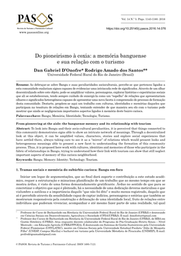 A Memória Banguense E Sua Relação Com O Turismo Dan Gabriel D’Onofre* Rodrigo Amado Dos Santos** Universidade Federal Rural Do Rio De Janeiro (Brasil)