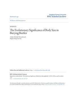 The Evolutionary Significance of Body Size in Burying Beetles