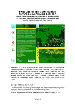 From Urban Studies to Urban Architecture: Critiques on the Use of Eurocentric Theories in Shaping the Emerging Cities” in Kudhori, D., & Kamini, Y