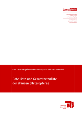 Rote Liste Und Gesamtartenliste Der Wanzen (Heteroptera)
