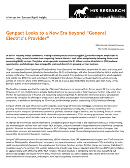 Genpact Looks to a New Era Beyond “General Electric's Provider”