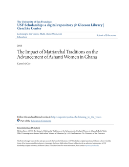The Impact of Matriarchal Traditions on the Advancement of Ashanti Women in Ghana Karen Mcgee