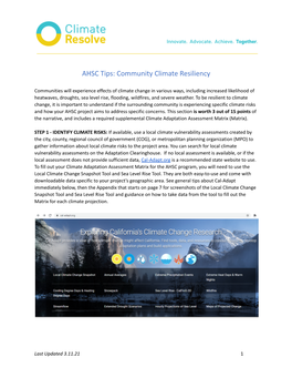 AHSC Tips: Community Climate Resiliency