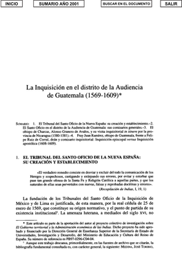 La Inquisición En El Distrito De La Audiencia De Guatemala