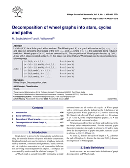 Decomposition of Wheel Graphs Into Stars, Cycles and Paths