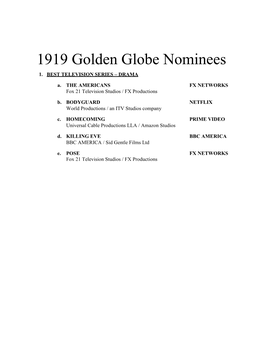 1919 Golden Globe Nominees 1