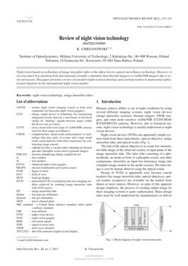 Review of Night Vision Technology INVITED PAPER K