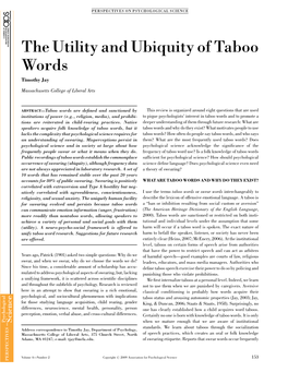 The Utility and Ubiquity of Taboo Words Timothy Jay