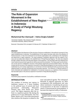 The Role of Expansion Movement in the Establishment of New Region In