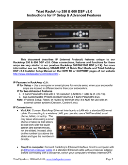 Triad Rackamp 350 & 600 DSP V2.0 Instructions for IP Setup