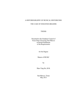 A Historiography of Musical Historicism: the Case Of