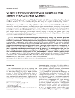 Genome Editing with CRISPR/Cas9 in Postnatal Mice Corrects PRKAG2 Cardiac Syndrome