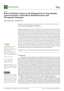 Role of Oxidative Stress in the Pathogenesis of Amyotrophic Lateral Sclerosis: Antioxidant Metalloenzymes and Therapeutic Strategies