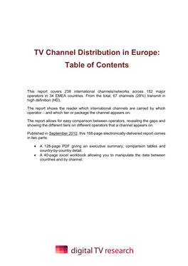 TV Channel Distribution in Europe: Table of Contents