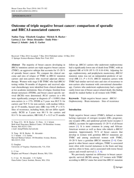 Outcome of Triple Negative Breast Cancer: Comparison of Sporadic and BRCA1-Associated Cancers