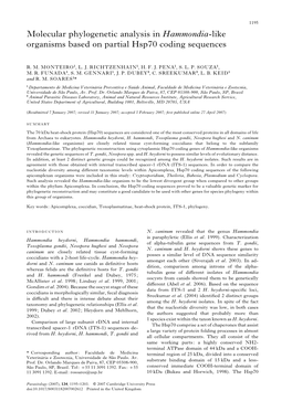 Molecular Phylogenetic Analysis in Hammondia-Like Organisms Based on Partial Hsp70 Coding Sequences