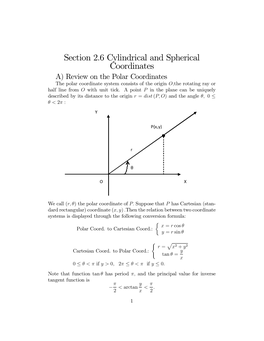 Section 2.6 Cylindrical and Spherical Coordinates