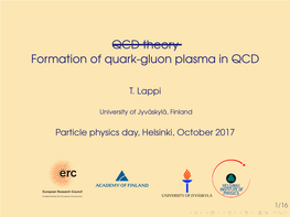 QCD Theory 6Em2pt Formation of Quark-Gluon Plasma In