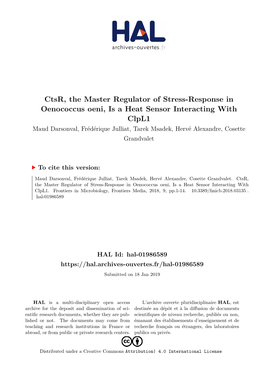 Ctsr, the Master Regulator of Stress-Response in Oenococcus