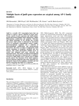 Multiple Facets of Jund Gene Expression Are Atypical Among AP-1 Family Members