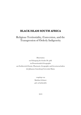 BLACK ISLAM SOUTH AFRICA Religious Territoriality, Conversion