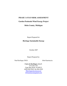 Phase I Avian Risk Assessment