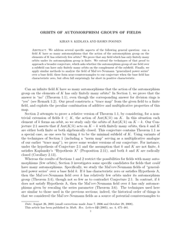 Orbits of Automorphism Groups of Fields