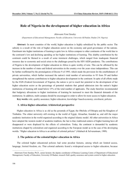 Role of Nigeria in the Development of Higher Education in Africa