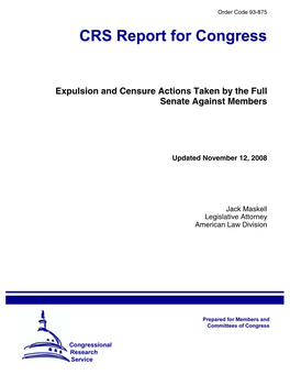 Expulsion and Censure Actions Taken by the Full Senate Against Members