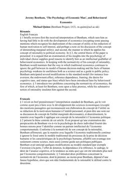 Jeremy Bentham, Werner Stark, and 'The Psychology of Economic Man'