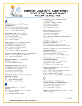 Baton Rouge Office of the Graduate School Graguate Faculty List