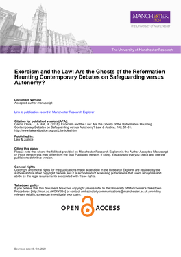 Exorcism and the Law: Are the Ghosts of the Reformation Haunting Contemporary Debates on Safeguarding Versus Autonomy?