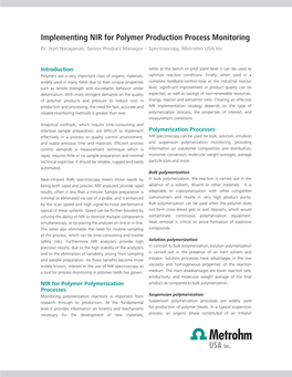 Implementing NIR for Polymer Production Process Monitoring Dr