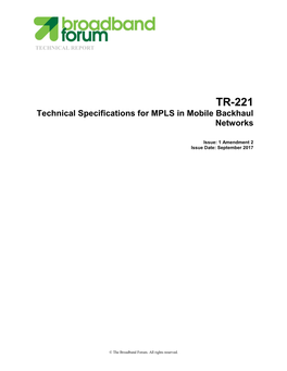 TR-221: Technical Specifications for MPLS in Mobile Backhaul Networks