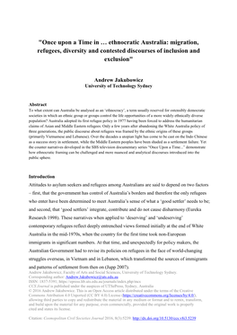 Once Upon a Time in … Ethnocratic Australia: Migration, Refugees, Diversity and Contested Discourses of Inclusion and Exclusion"