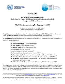 PROGRAMME the UN System Partnering for the People