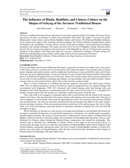 The Influence of Hindu, Buddhist, and Chinese Culture on the Shapes of Gebyog of the Javenese Traditional Houses