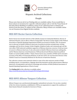 Hispanic Archival Collections Houston Metropolitan Research Cent