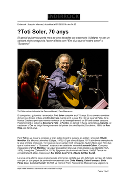 ?Toti Soler, 70 Anys