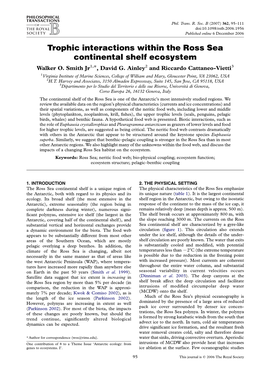 Trophic Interactions Within the Ross Sea Continental Shelf Ecosystem Walker O