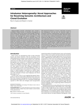 Intratumor Heterogeneity: Novel Approaches for Resolving Genomic Architecture and Clonal Evolution Ravi G