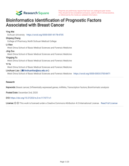 Bioinformatics Identi Cation of Prognostic Factors Associated With