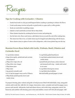 Tips for Cooking with Coriander / Cilantro Russian Green Bean Salad