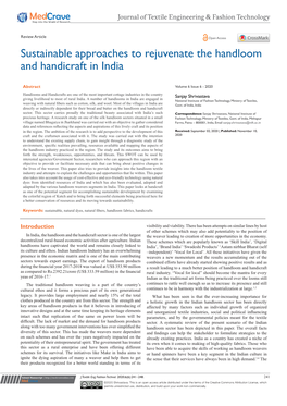 Sustainable Approaches to Rejuvenate the Handloom and Handicraft in India