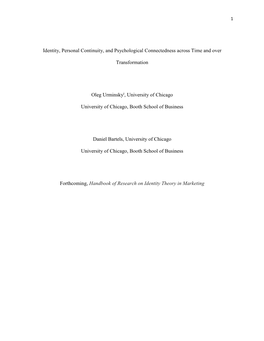 Identity, Personal Continuity, and Psychological Connectedness Across Time and Over