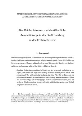 Das Reiche Almosen Und Die Öffentliche Armenfürsorge in Der Stadt Bamberg in Der Frühen Neuzeit