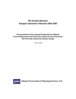 The Granite Mansion: Georgia's Governor's Mansion 1924-1967