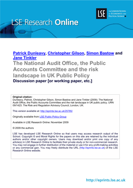 The National Audit Office, the Public Accounts Committee and the Risk Landscape in UK Public Policy Discussion Paper [Or Working Paper, Etc.]