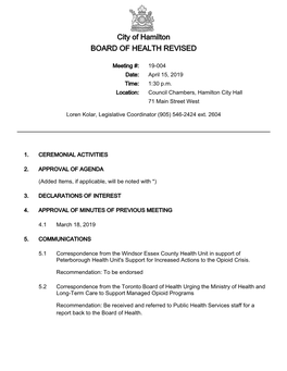 Board of Health Agenda Package