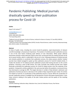 Medical Journals Drastically Speed up Their Publication Process for Covid-19